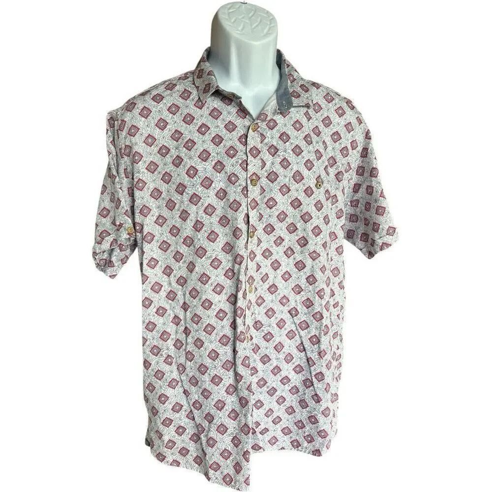 Mens Ted Baker Cotton Geometric Print Casual Happy Button Down Shirt - Sz 6 (L)